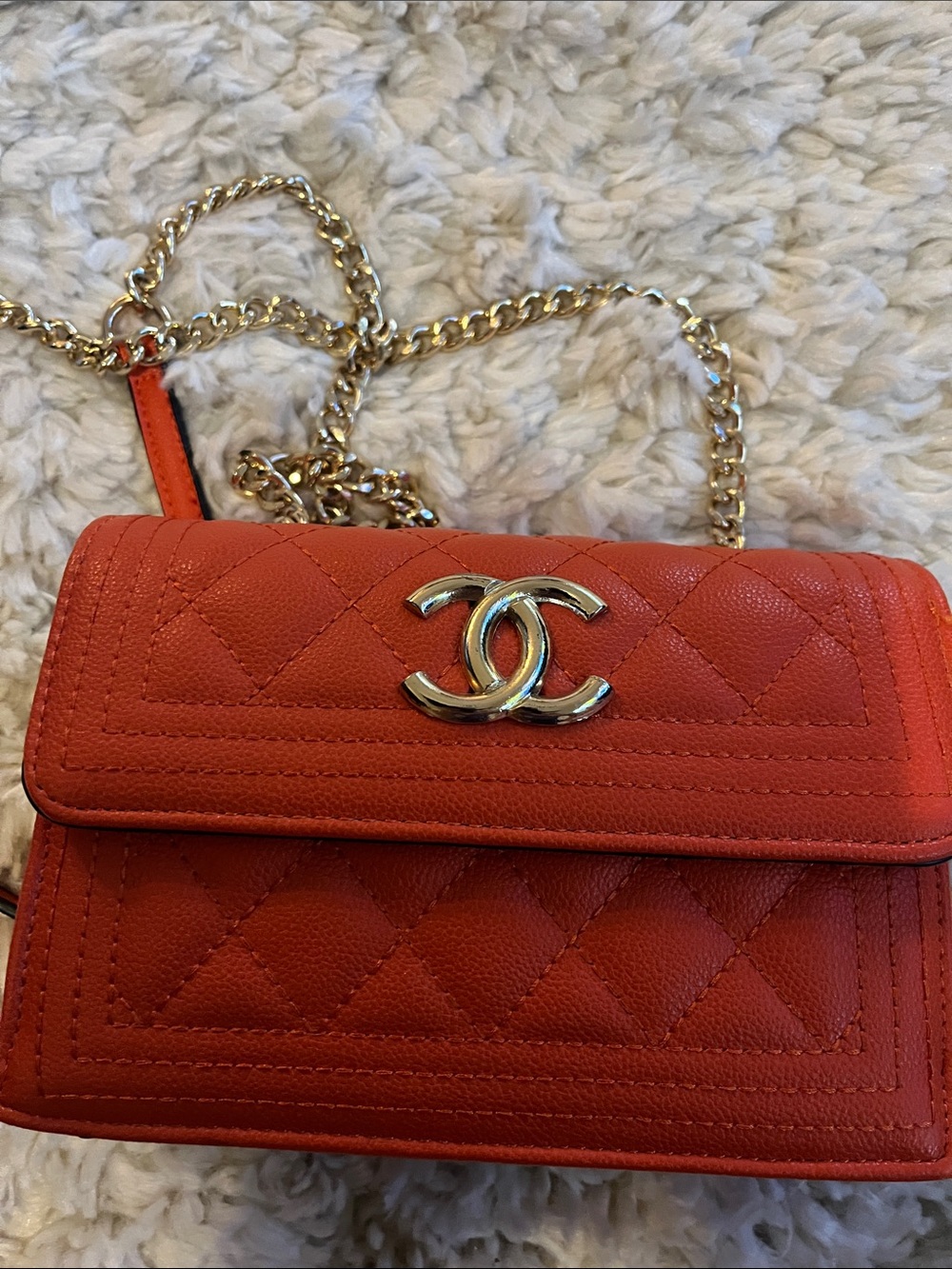 Orange Quilted Chain Crossbody Bag - Picture 6 of 6